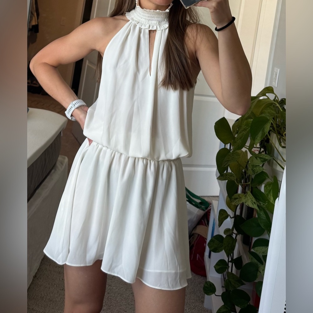 Amanda Uprichard High Neck White Flowy Dress